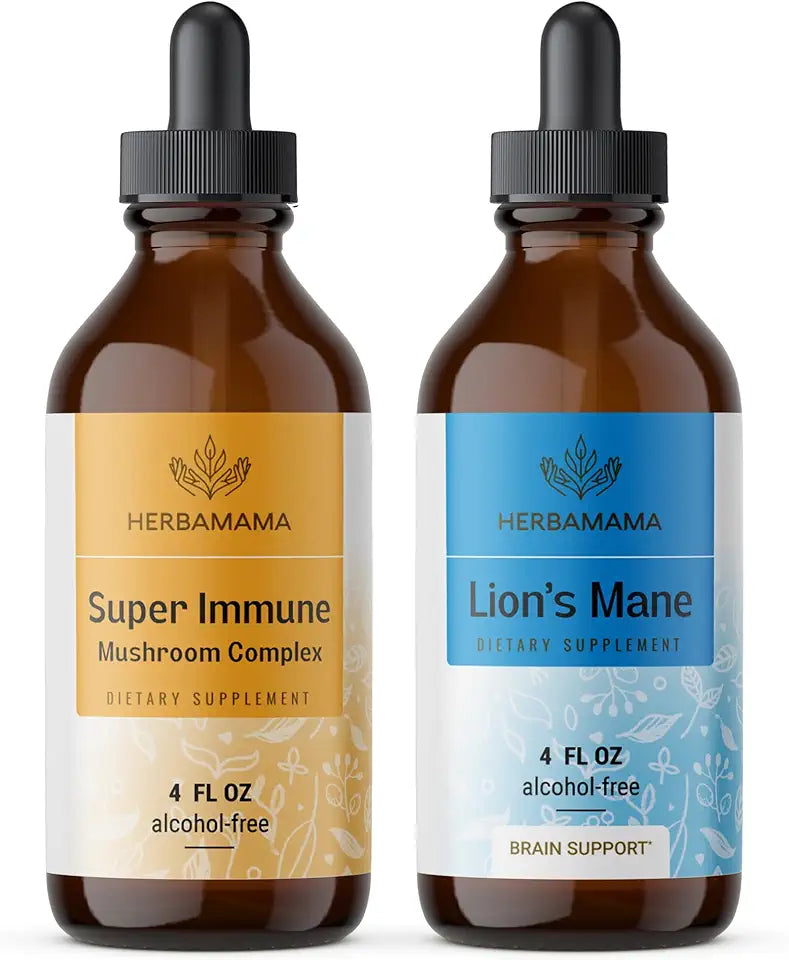 Liquid Drops Kit - Super Immune Mushroom Complex and Lion's Mane Tincture 4 fl oz - Vegan, Non-GMO, Sugar & Alcohol-Free - 2 Pack F8213