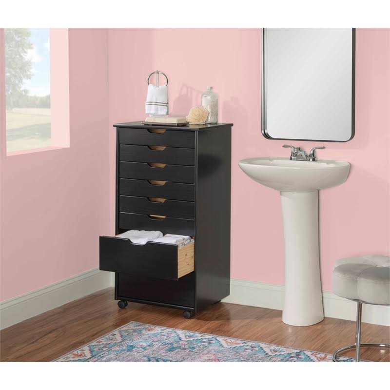 Black 8 Drawer Wood Rolling Storage Cart P932143
