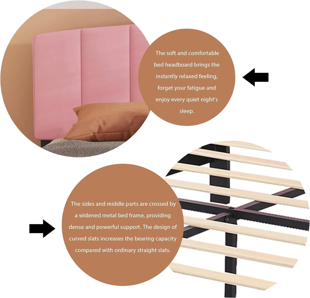 King Size Upholstered Platform Bed Frame with Headboard, Pink K738969