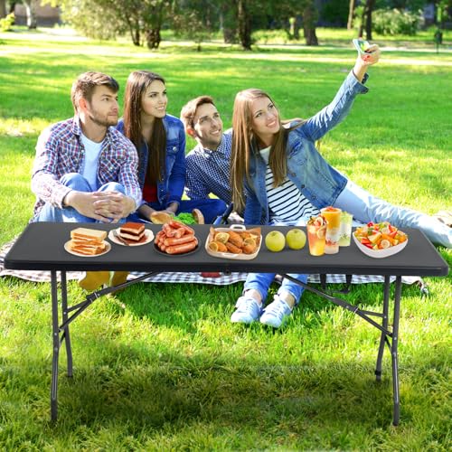 White 6 FT Plastic Folding Table with Carrying Handle W3882