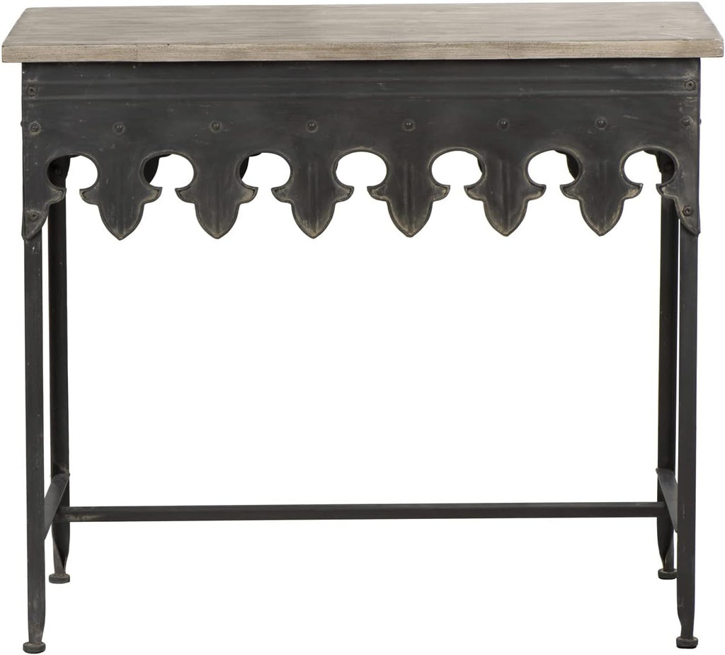 Metal Scalloped Edge Table Wood Top A49276
