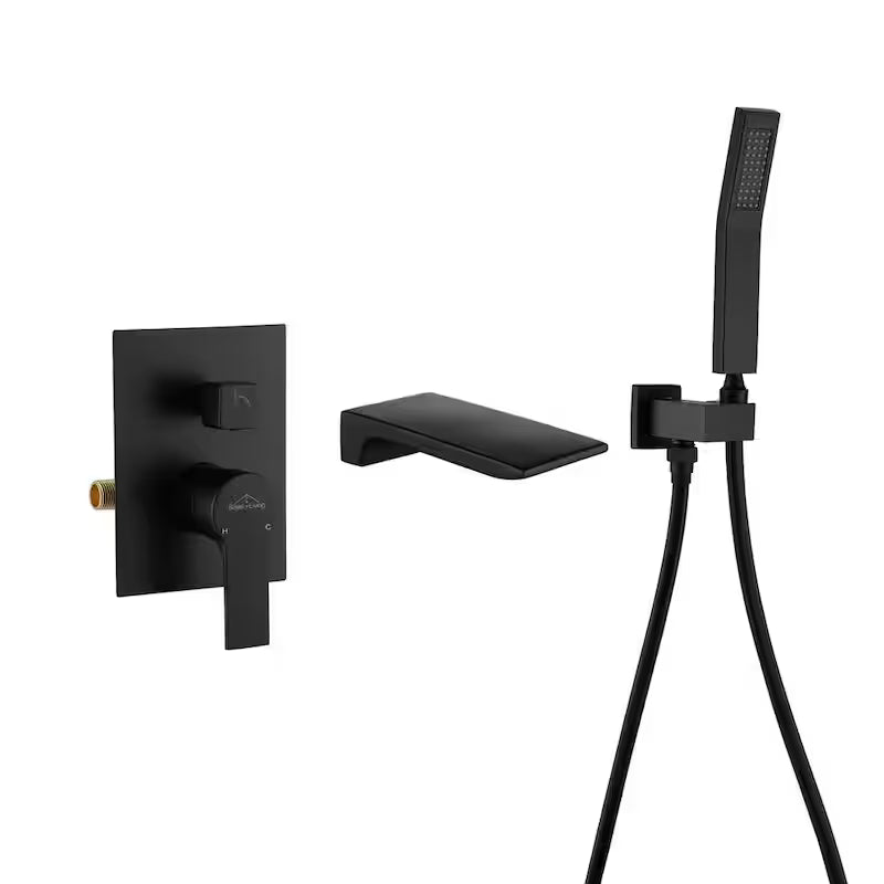 Wall Mount Roman Tub Faucet with Hand Shower Matte Black E97677