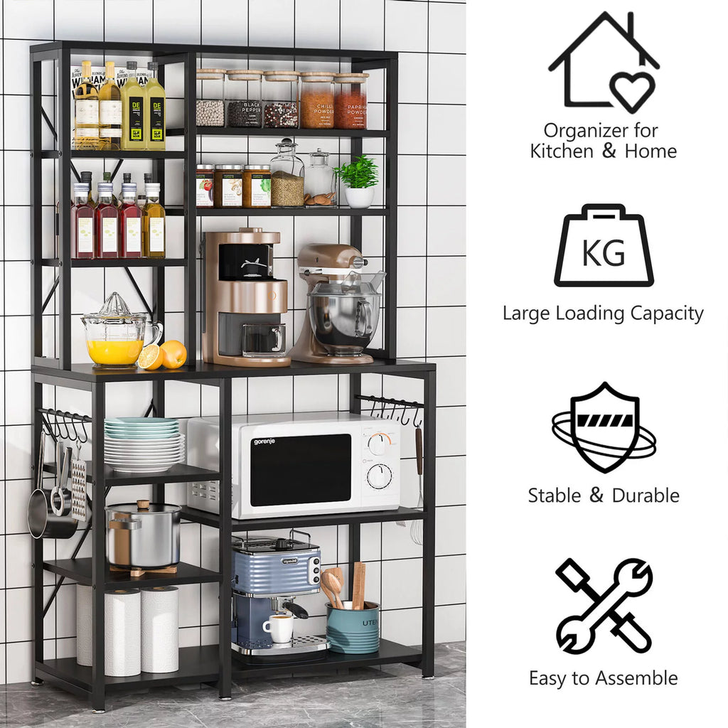 Black Kitchen Bakers Rack with Hutch M794448