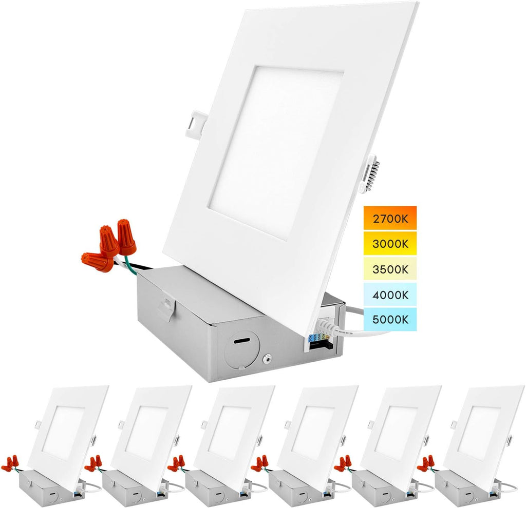 6 Inch Square LED Recessed Lighting, 5 Color Temperature, Dimmable, 4 Pack J449023