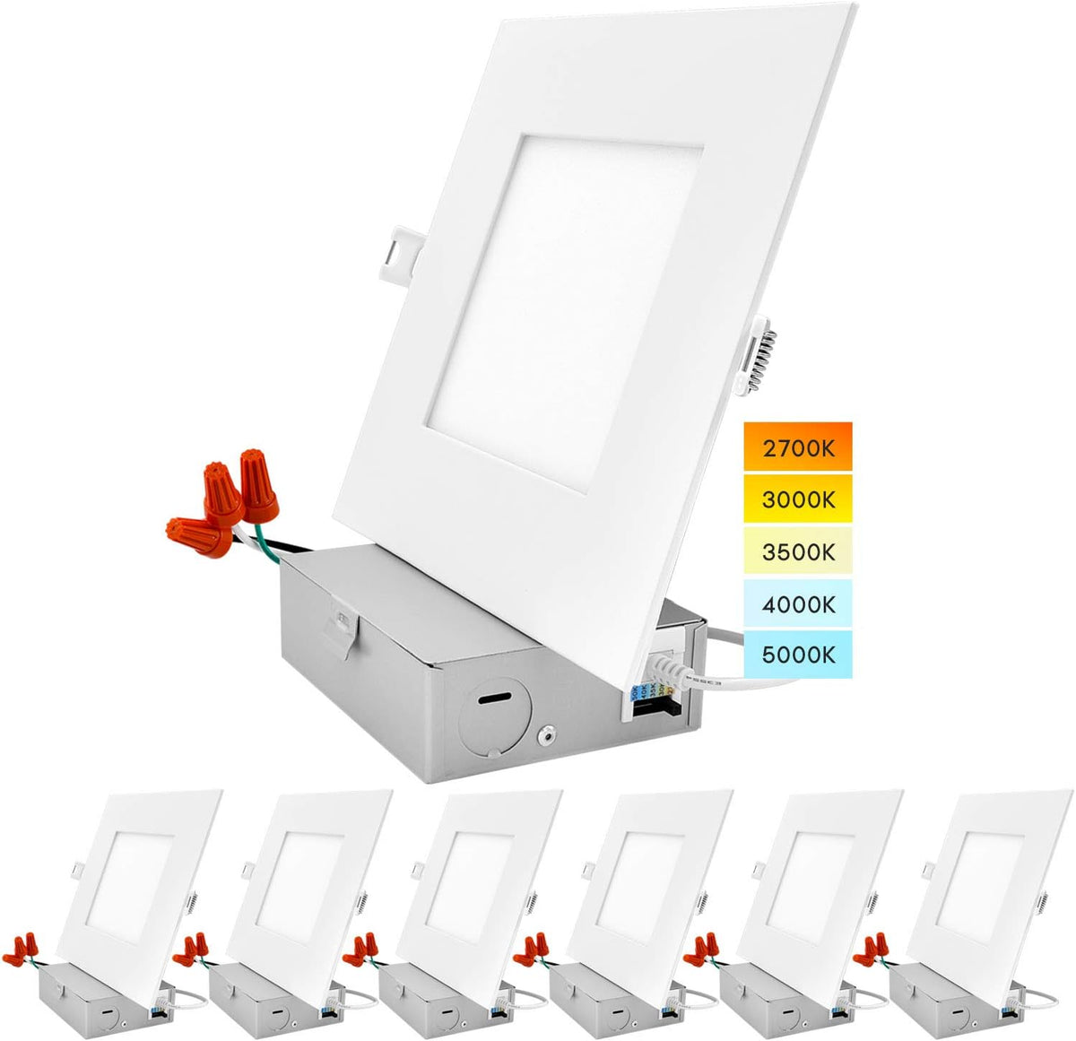 6 Inch Square LED Recessed Lighting, 5 Color Temperature, Dimmable, 4 Pack J449023