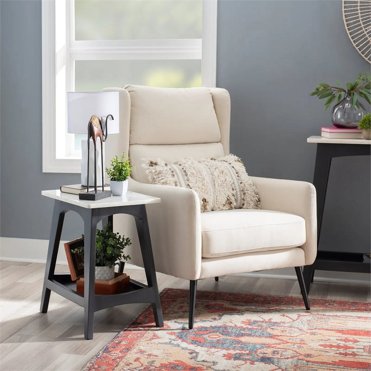 Gray Marble and Wood Side Table L35416