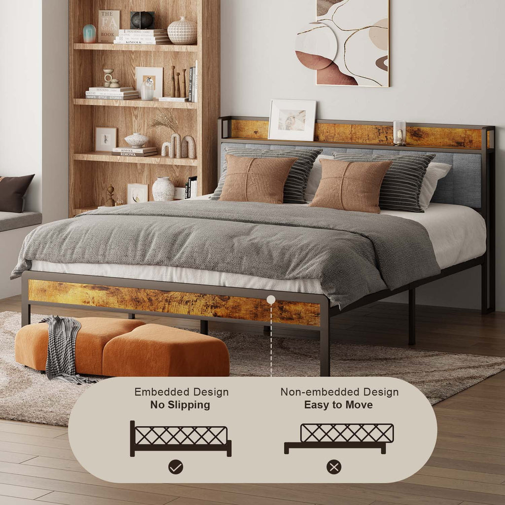 King Bed Frame with Storage Headboard N1593