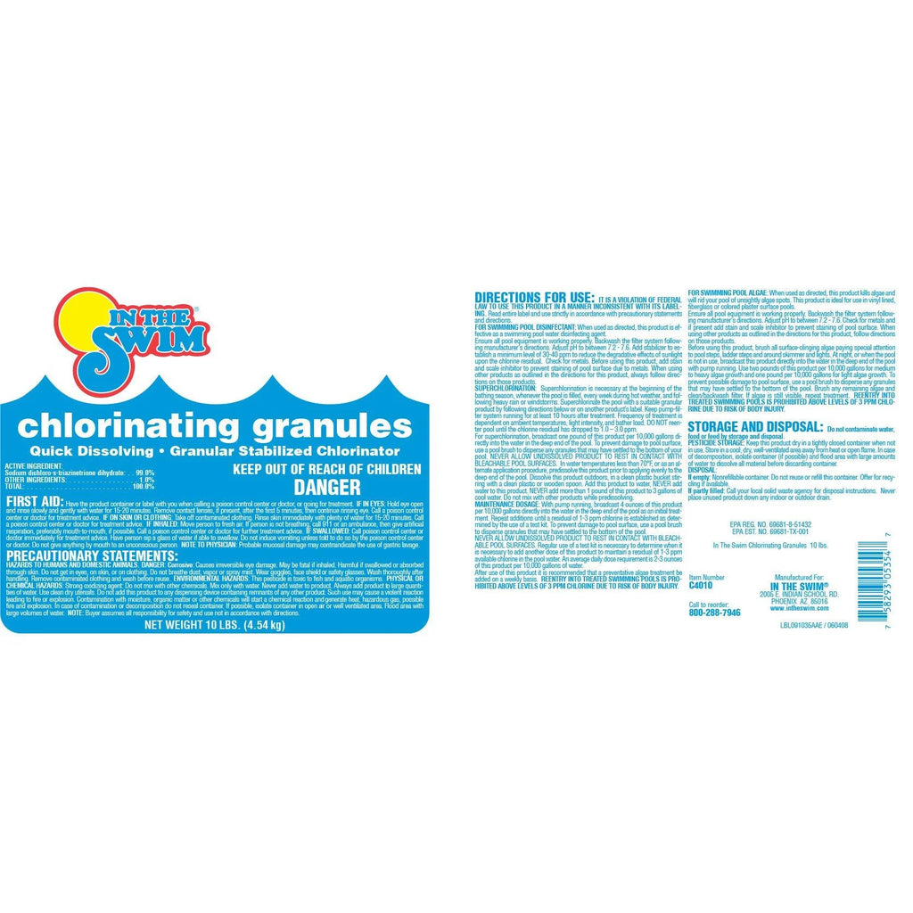 Sodium Dichlor Chlorine Shock Granules 40 Pound S415093