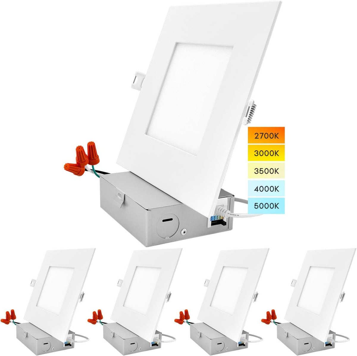 6 Inch Square LED Recessed Lighting, 5 Color Temperature, Dimmable, 4 Pack J449023