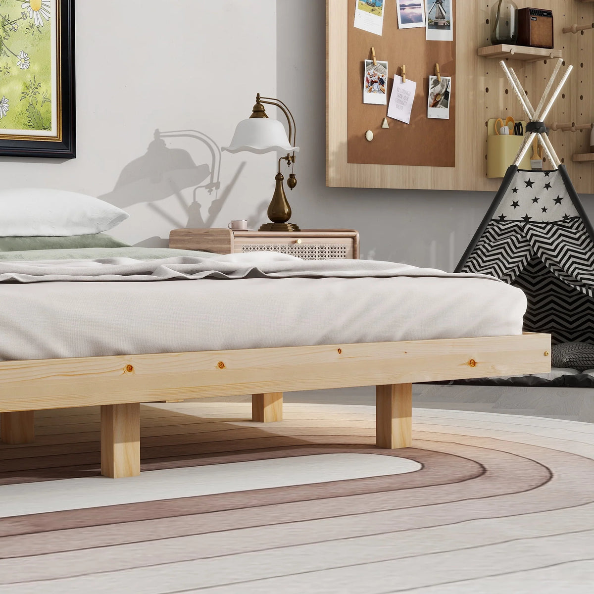 White Full Size Floating Bed Frame with LED Lights J431