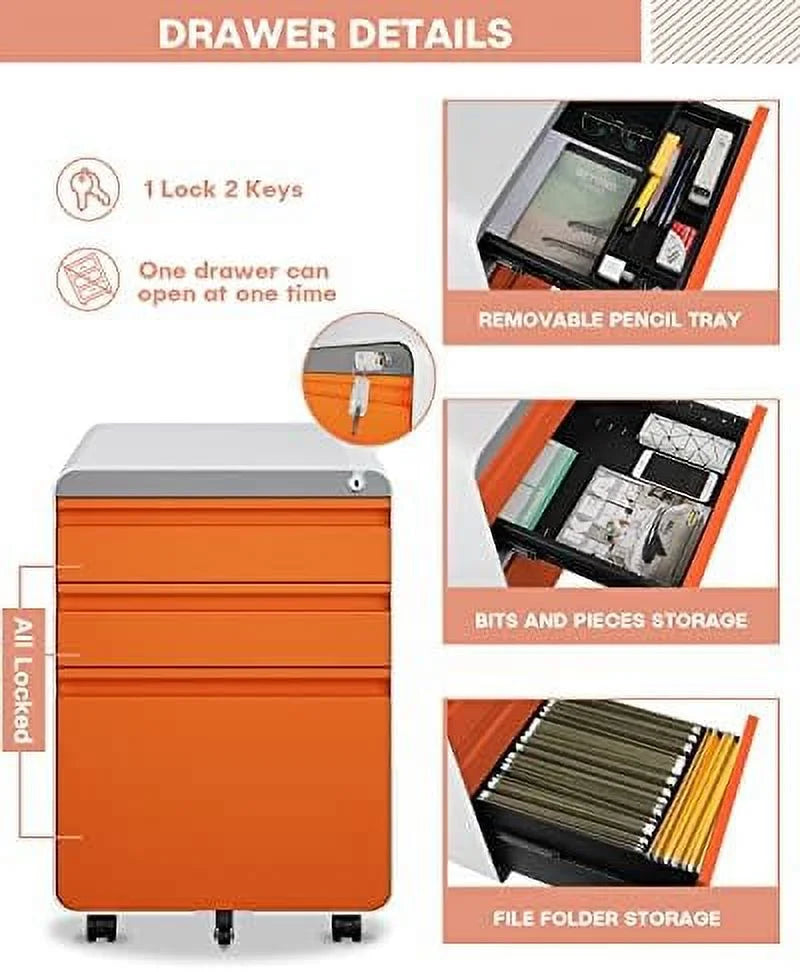 3 Drawer Metal File Cabinet with Lock Wheels Y8693