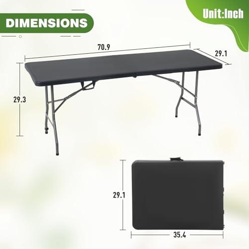 White 6 FT Plastic Folding Table with Carrying Handle W3882
