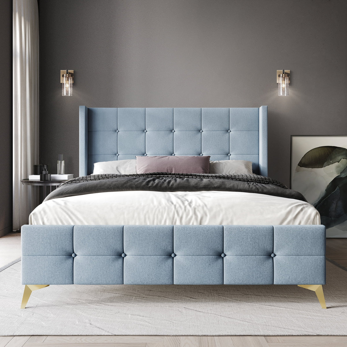 Twin Size Velvet Upholstered Bed U9027