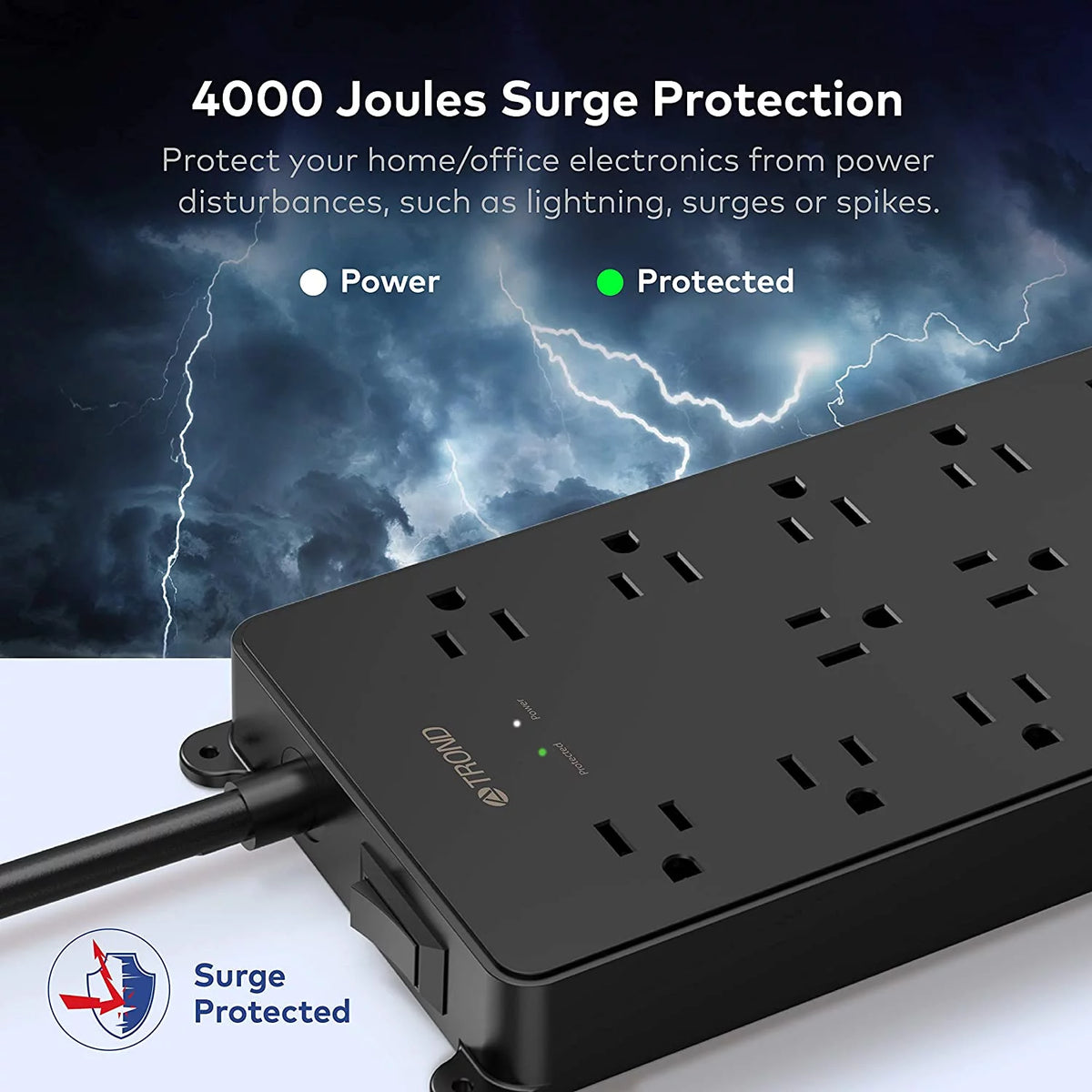 Black Surge Protector Power Strip with 4 USB and 13 AC Outlets H221
