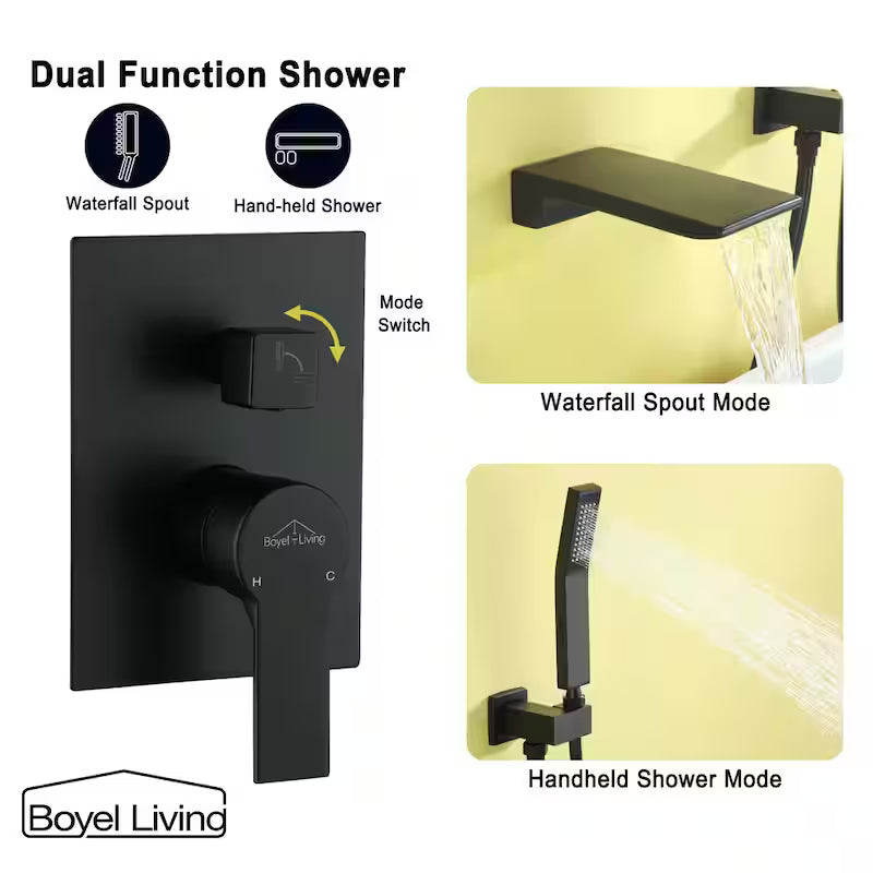 Wall Mount Roman Tub Faucet with Hand Shower Matte Black E97677