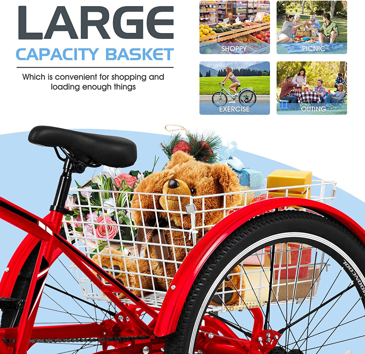 7 Speed 24/26/27.5 Inch Adult Mountain Tricycle with Shopping Basket A717444