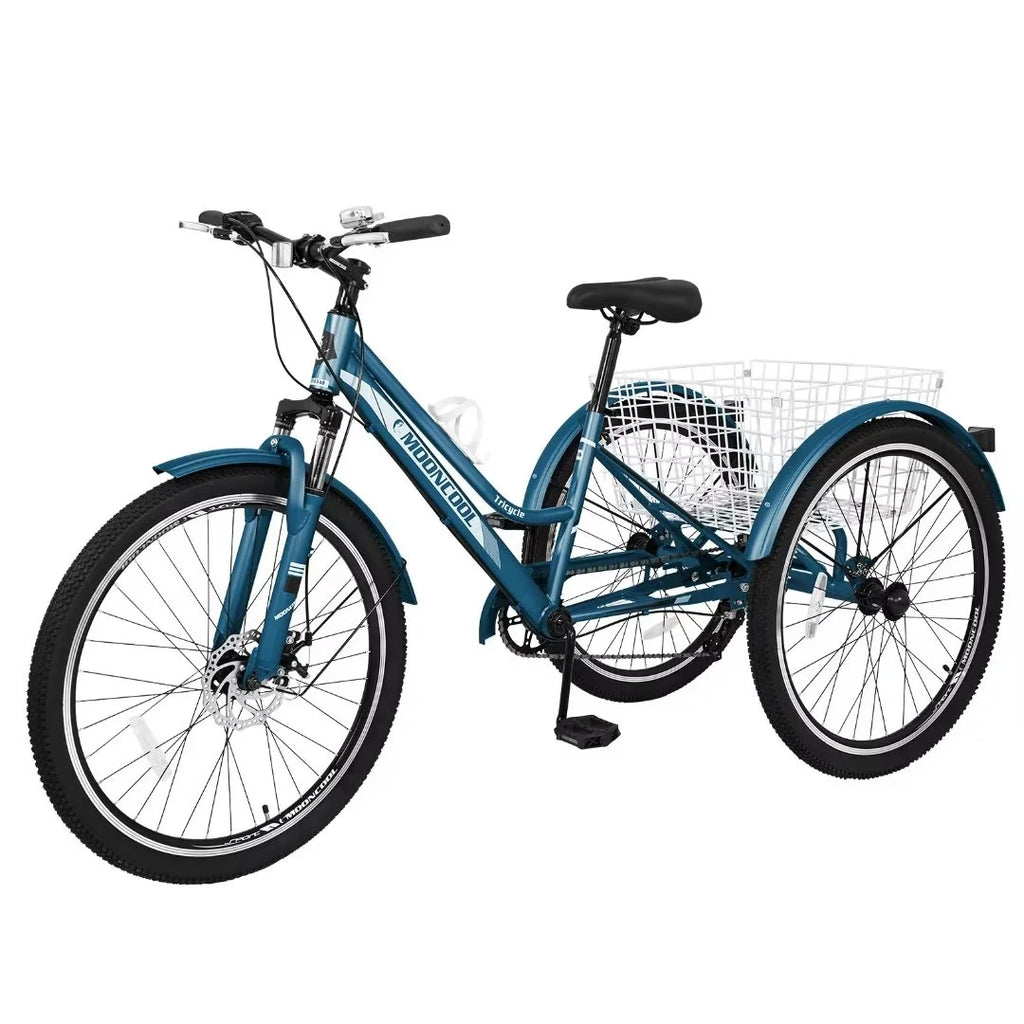 7 Speed 24/26/27.5 Inch Adult Mountain Tricycle with Shopping Basket A717444