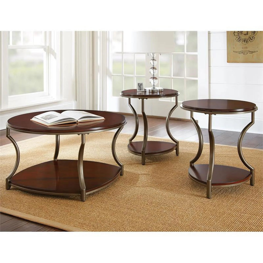 Round Wood Metal Cocktail Table F356