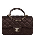 Burgundy Lambskin Mini Rectangular Flap Bag with Top Handle L34739