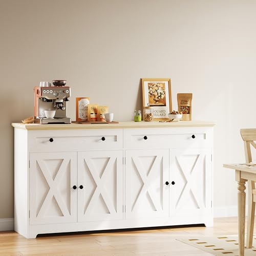 Natural Wood Buffet Cabinet with Drawers and Doors A144411