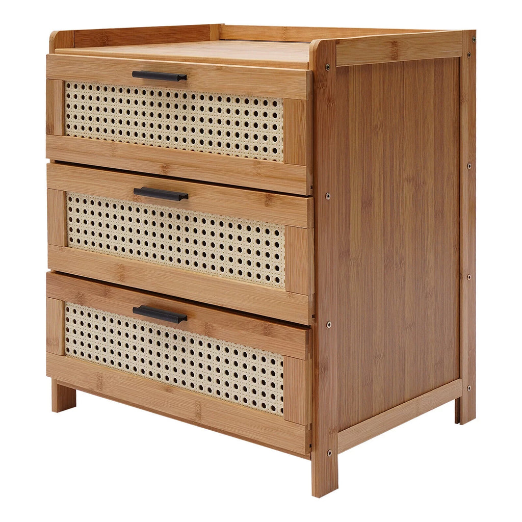 Bamboo Wood 3 Sliding Drawers Nightstand C6295