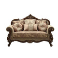Fabric Walnut Loveseat with 6 Pillows E7926