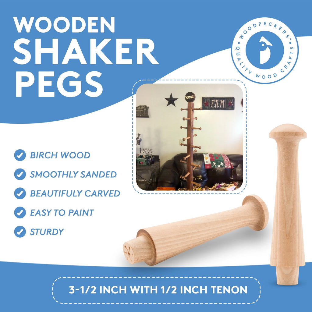 3-1/2 Inch Unfinished Wooden Shaker Pegs, Bag of 35 I570