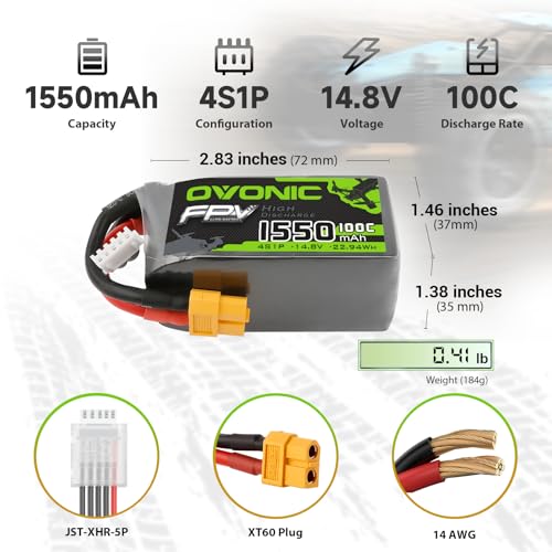 4s 100C 1550mAh 14.8V Lipo Battery with XT60 Connector 2 Packs C90609