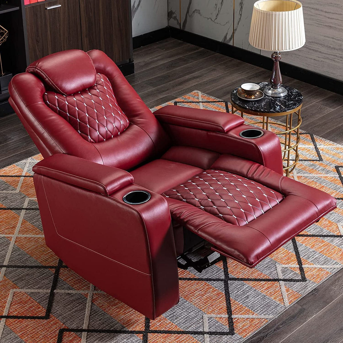 Black PU Leather Reclining Home Theater Seating with USB Ports and Cup Holders K27228