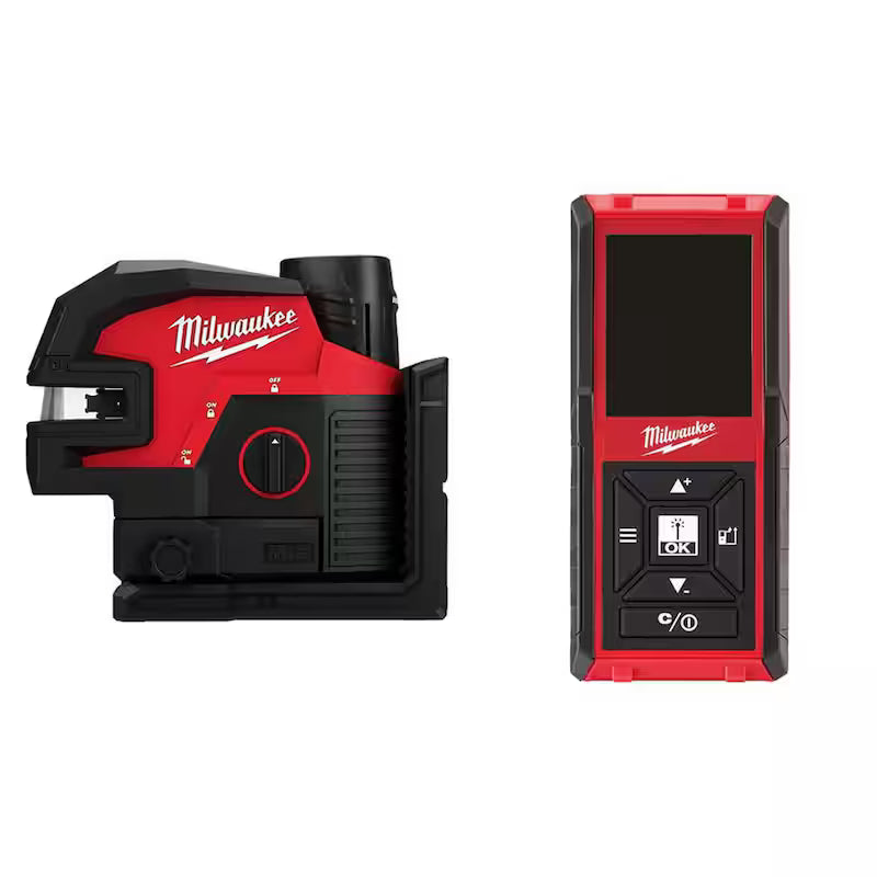 12-Volt Cordless Green Cross Line Laser Kit with Laser Distance Meter Q51230