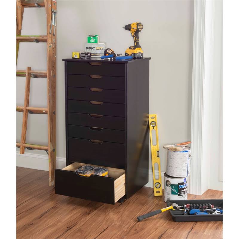 Black 8 Drawer Wood Rolling Storage Cart P932143