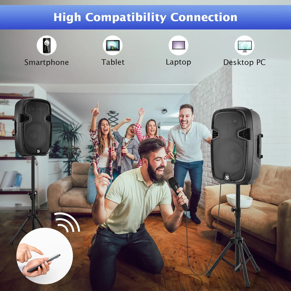 2000W Powered Speakers with Speaker Stands V3127