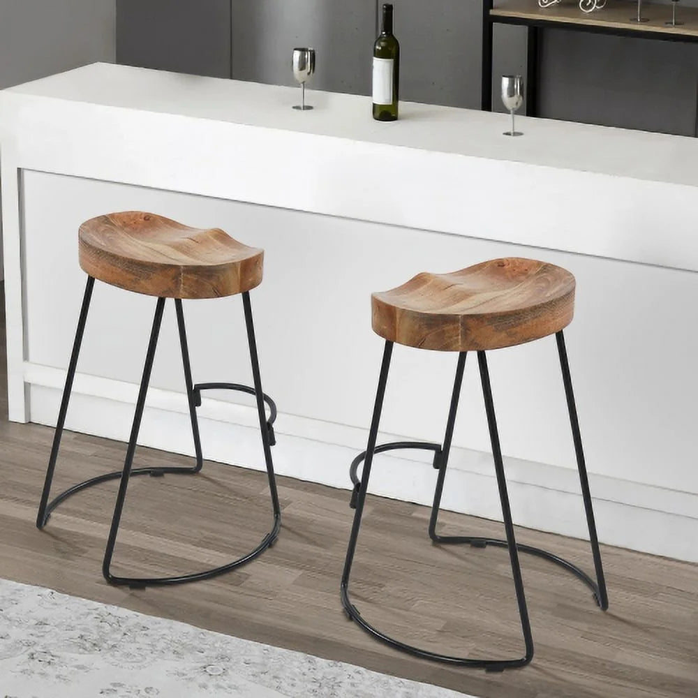 24 Inch Natural Brown Mango Wood Backless Barstool L870