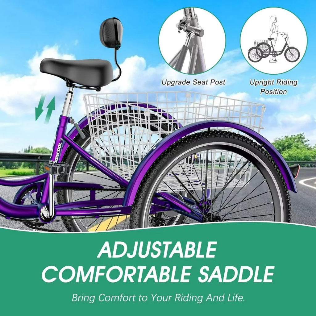 Adult Tricycle 24inch Adjustable Seat with Bell Brake System and Basket P103