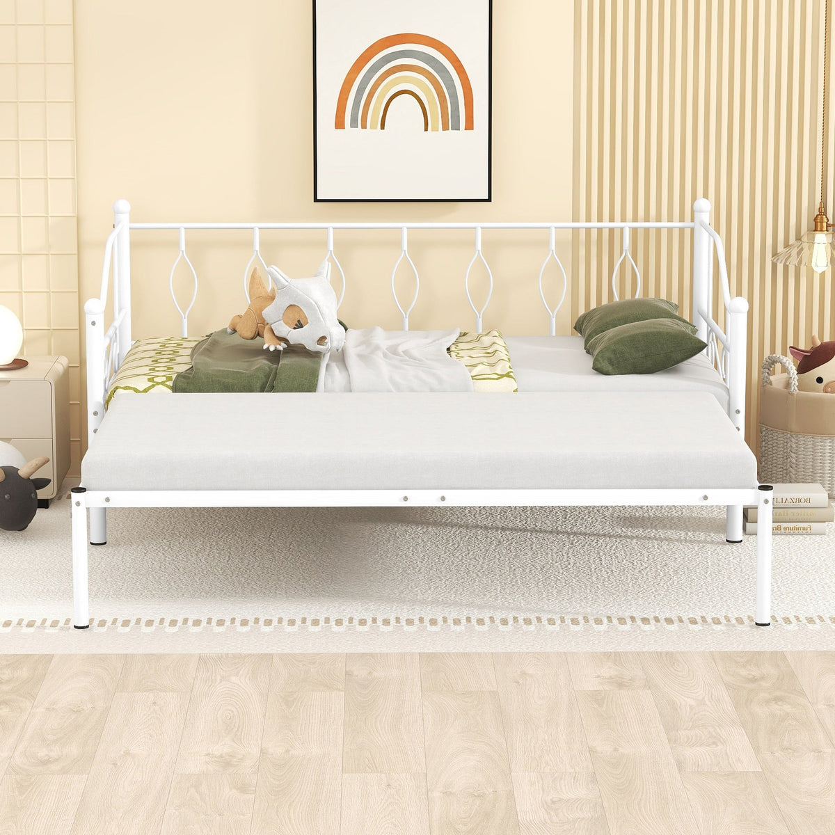 Twin Size White Metal Daybed with Trundle W1794