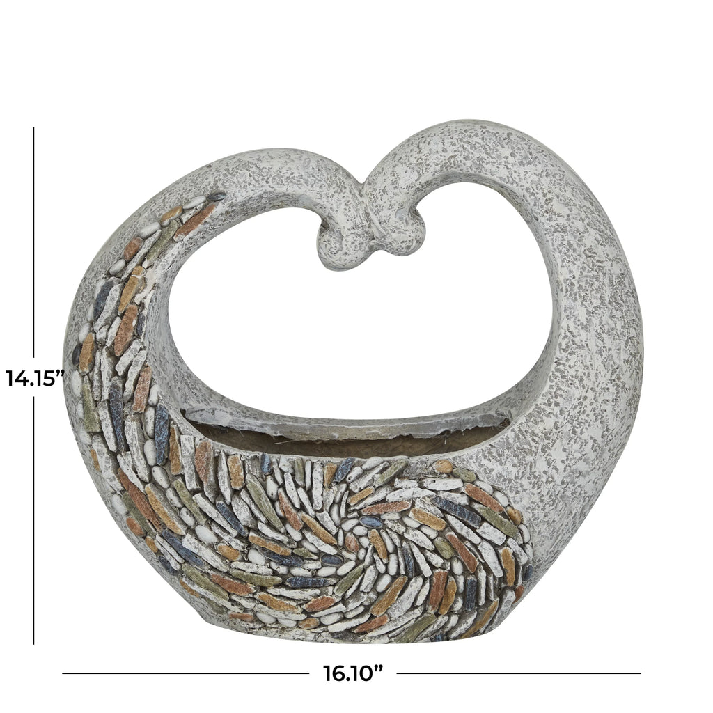 Gray Fiberglass Planter with Stone Mosaic Design G883664