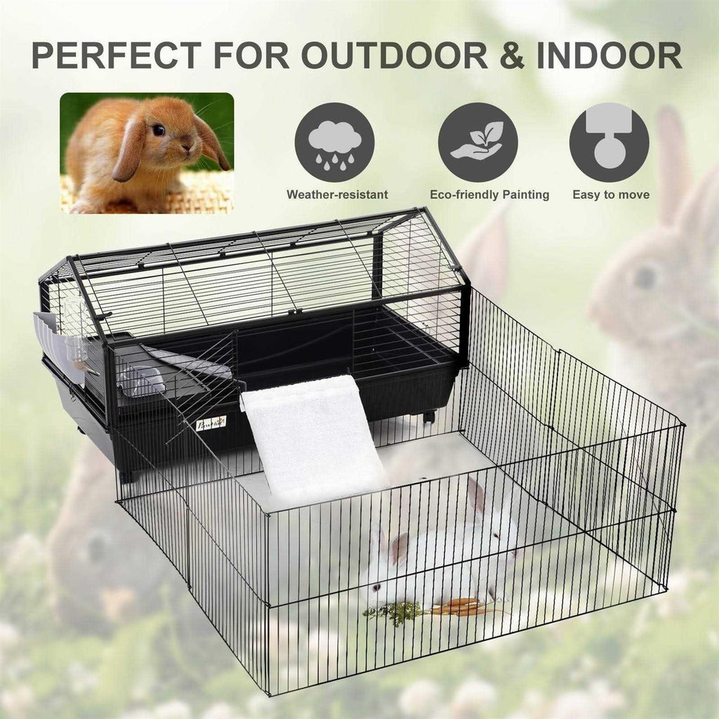 Rolling Metal Small Animal Hutch Cage with Main House and Run Z3155
