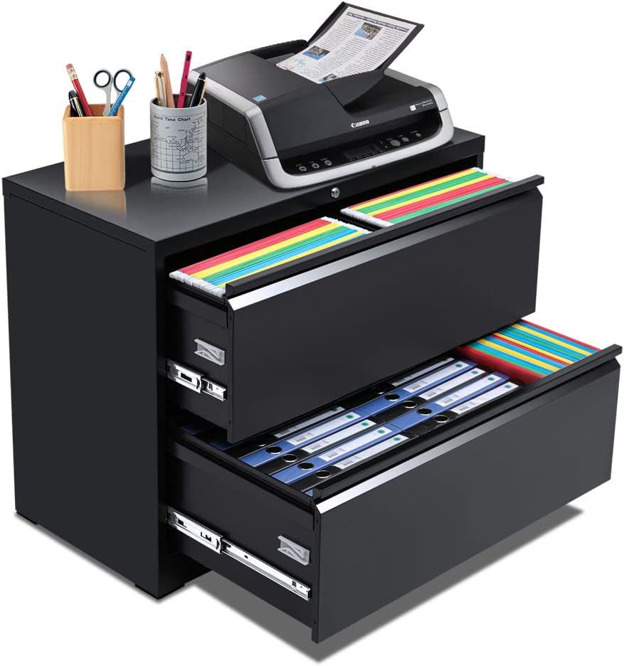 Black 3 Drawer Locking Metal Lateral File Cabinet G32117