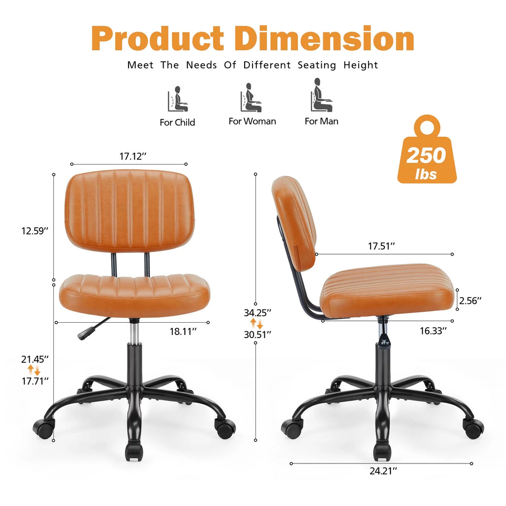 Brown PU Leather Low Back Task Chair with Wheels P245