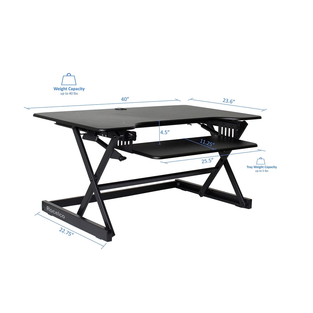 40" Adjustable Standing Desk Converter Dual Monitor Mount Teak Wood J975136