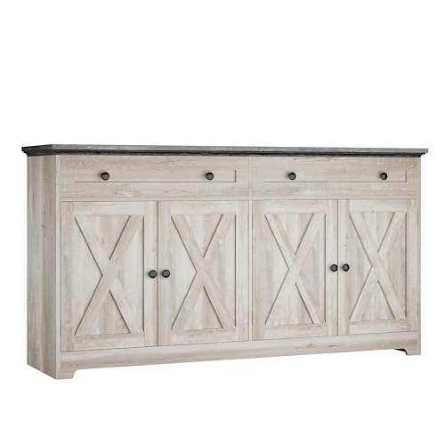 Natural Wood Buffet Cabinet with Drawers and Doors A144411