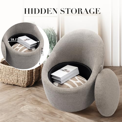 Beige Swivel Accent Chair with Hidden Storage S762