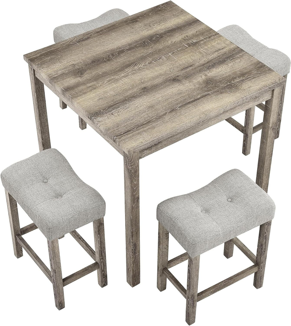 5 Piece Solid Wood Dining Table Set with 4 Upholstered Stools C8019