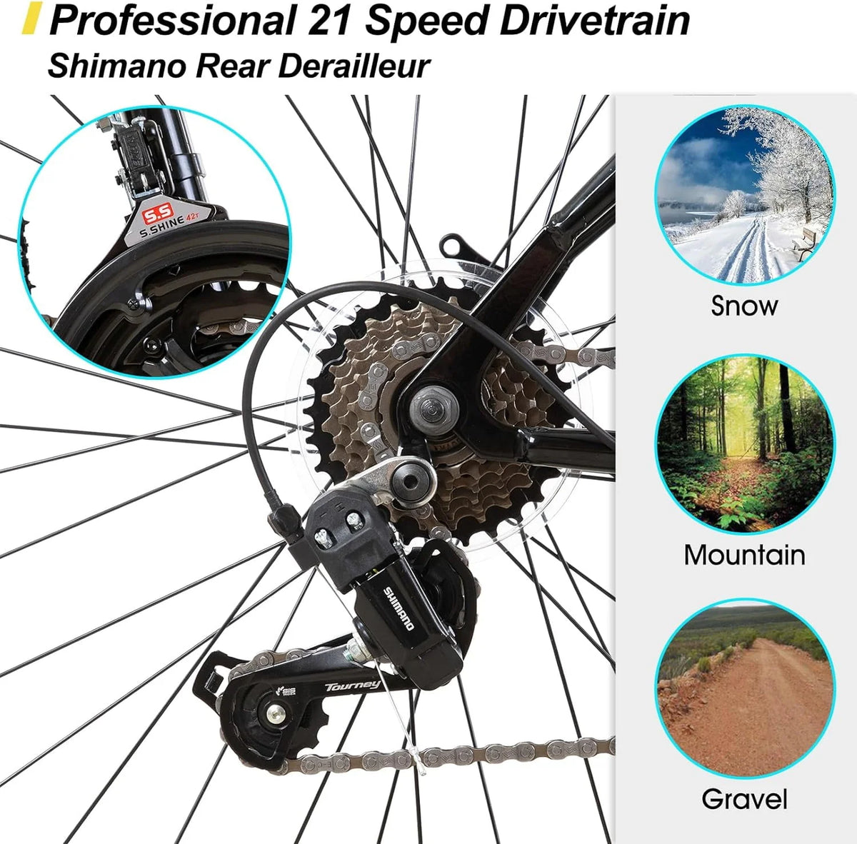 26 27.5 Inch Mountain Bike 21 Speeds Hardtail Bicycle R95066