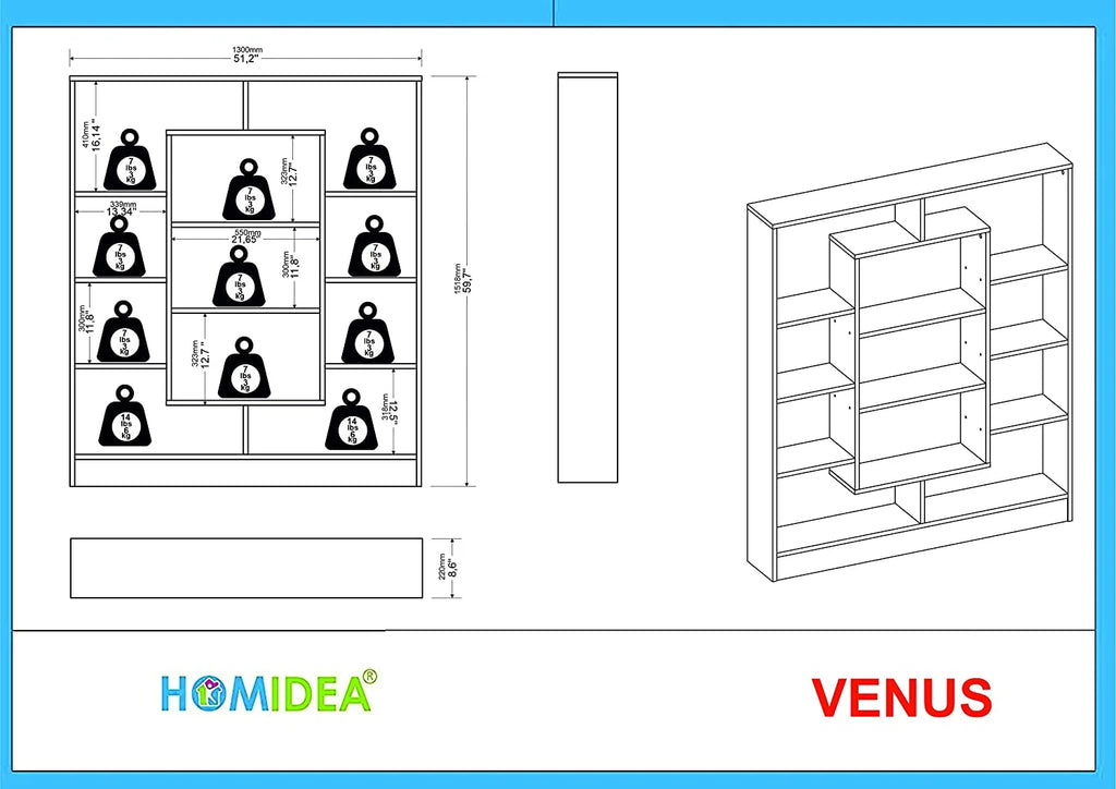 White Free Standing Bookcase Room Divider Shelving Unit V985