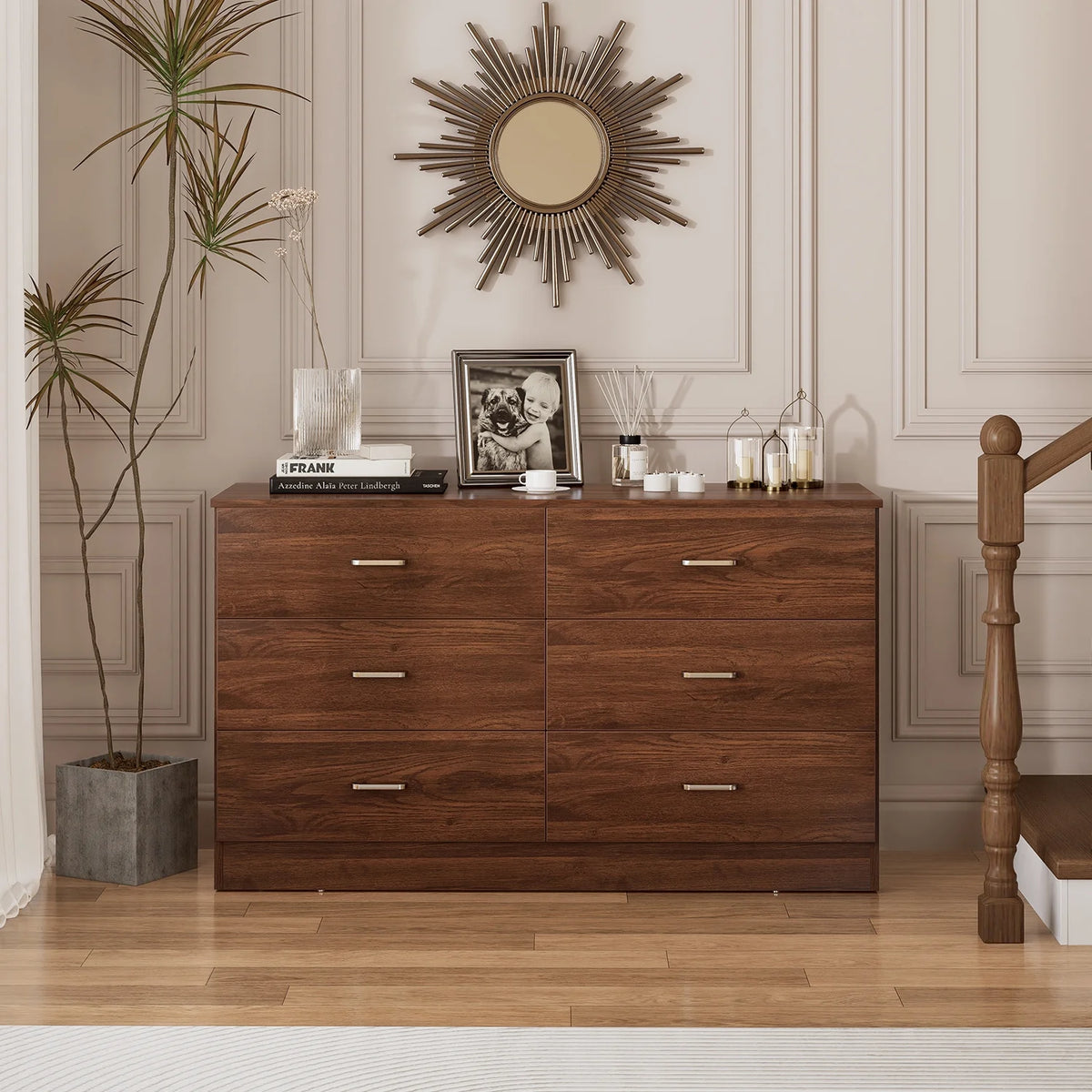 Black 6 Drawer Wood Double Dresser Q53941