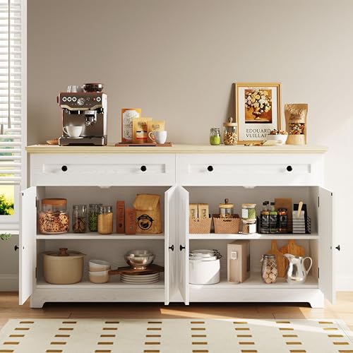 Natural Wood Buffet Cabinet with Drawers and Doors A144411