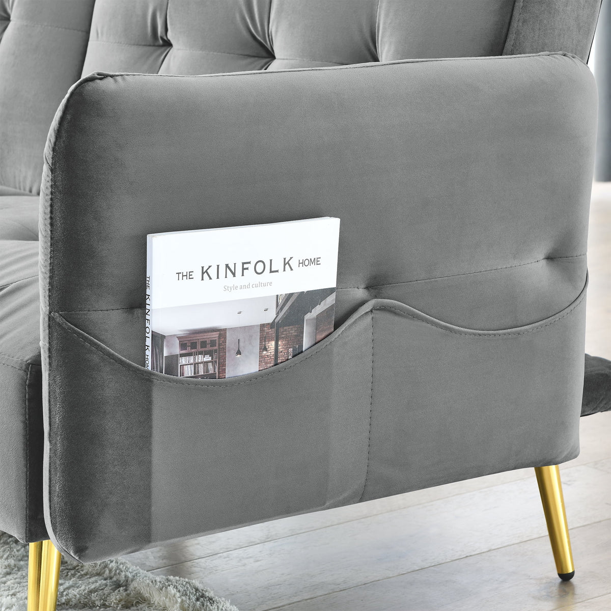 78" Grey Velvet Futon Sofa Bed Convertible Sleeper Loveseat D92739