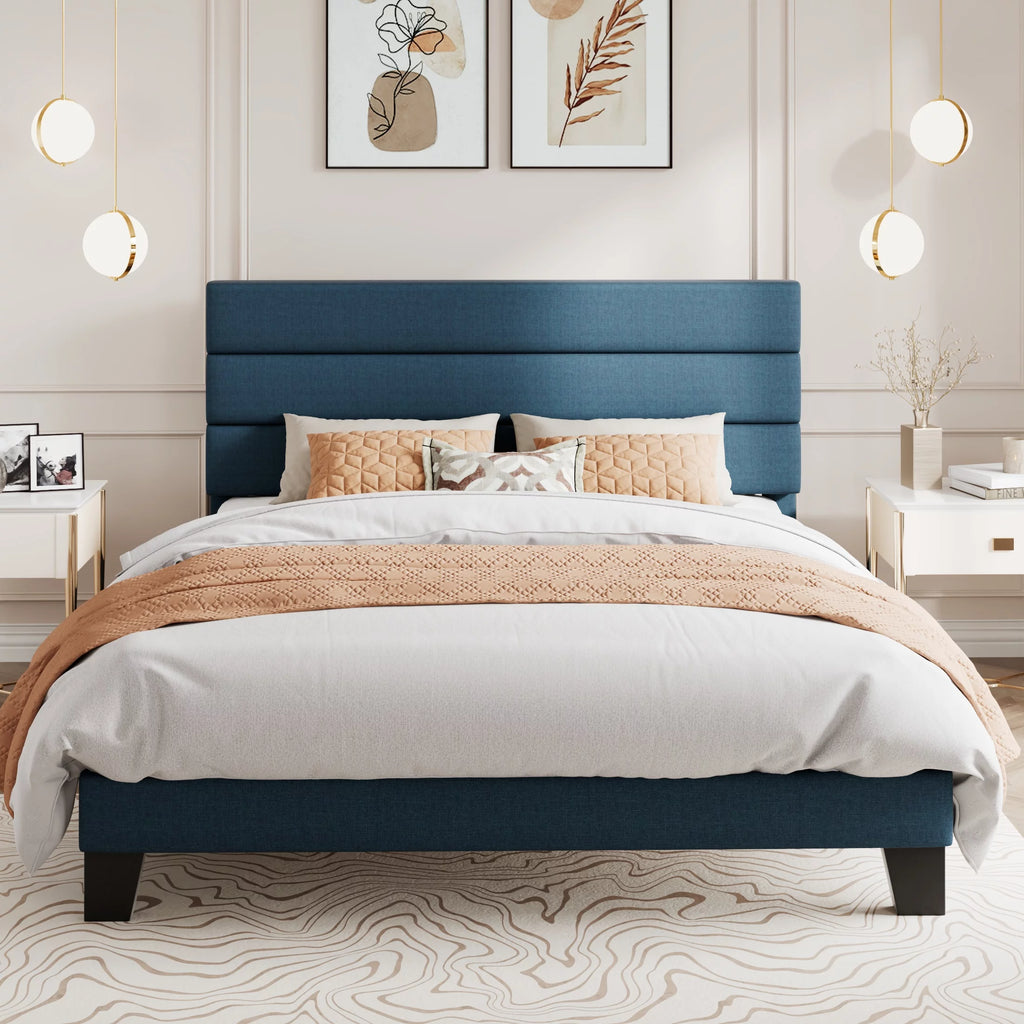 Queen Size Black Velvet Upholstered Platform Bed Frame with Headboard X15335