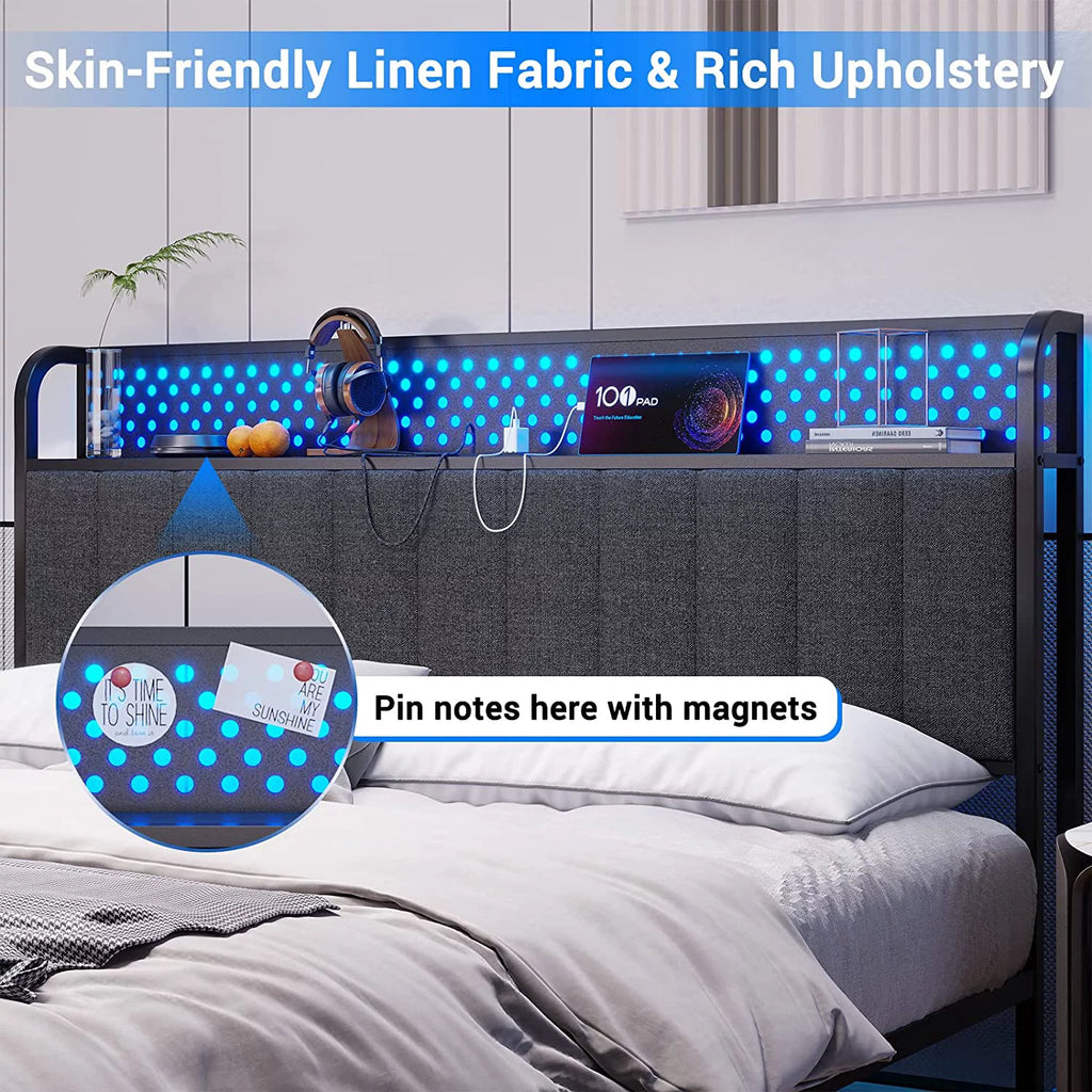 Queen Size Upholstered Platform Bed with LED Headboard and 4 Drawers L27831